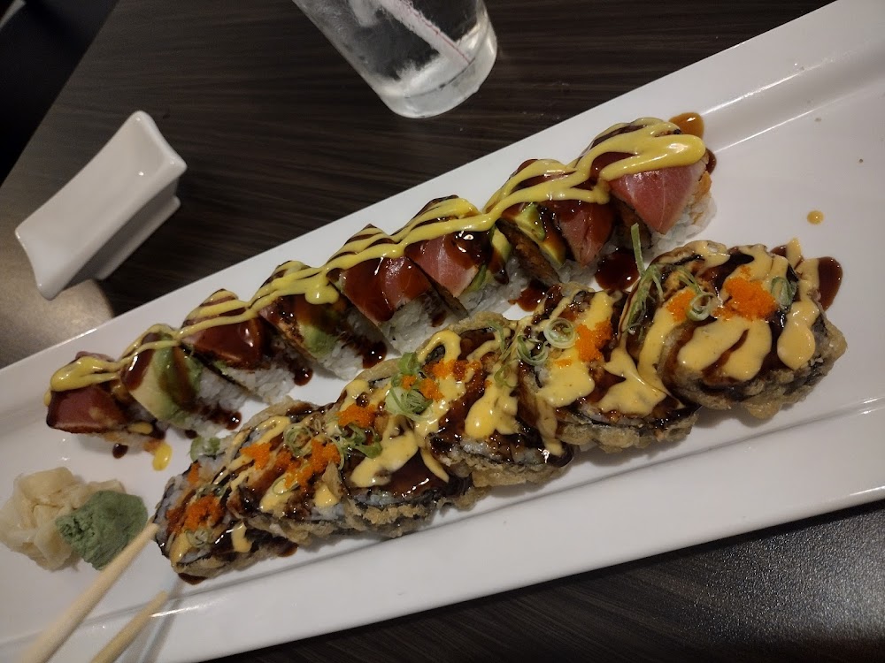 Two chef-prepared specialty rolls at Red Plum